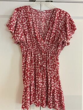 Cupshe Red Floral Tie-Waist Mini Dress S NWOT